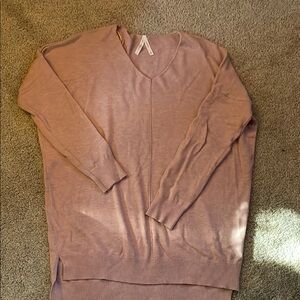 Pink V-Neck Sweater with Ribbed Detailing